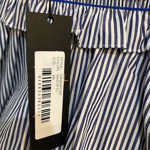 Petersyn Davenport Blue Stripe Smocked Top Shirt Off Shoulder XS NEW NWT - Picture 4 of 6